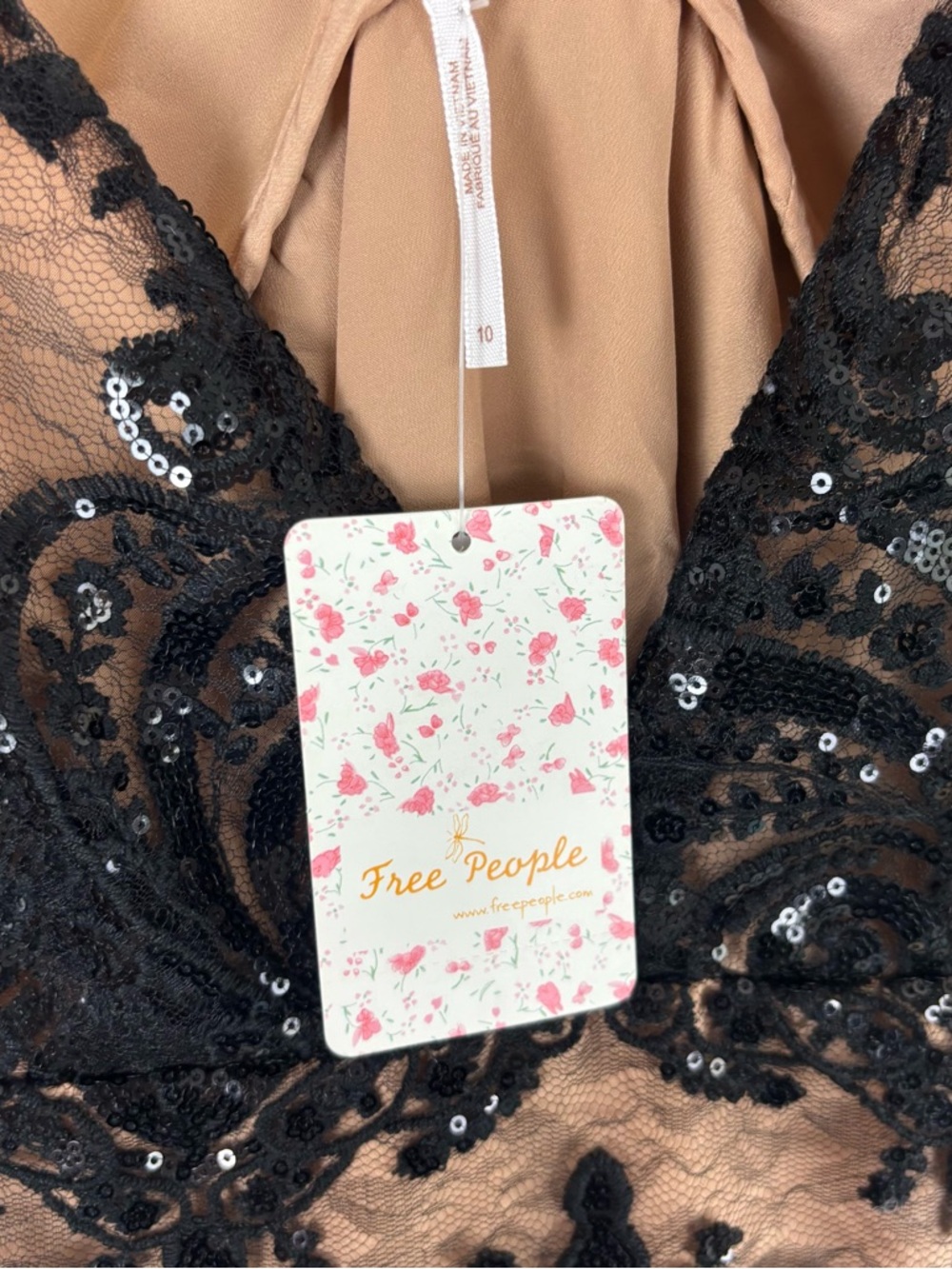Free People Night Shimmers Black Lace Sequin Mini Dress Women’s Size 10 NWT LBD - Picture 6 of 8